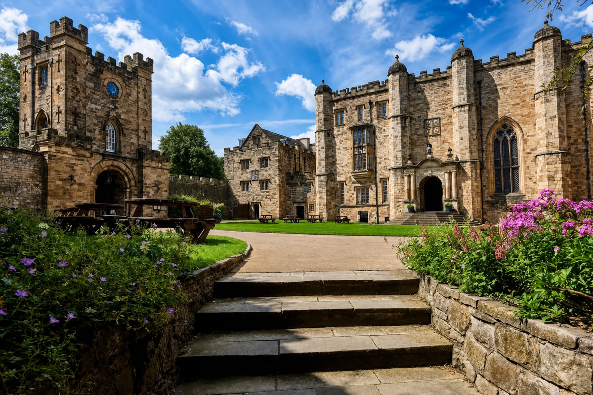 Students walking through a UK university campus